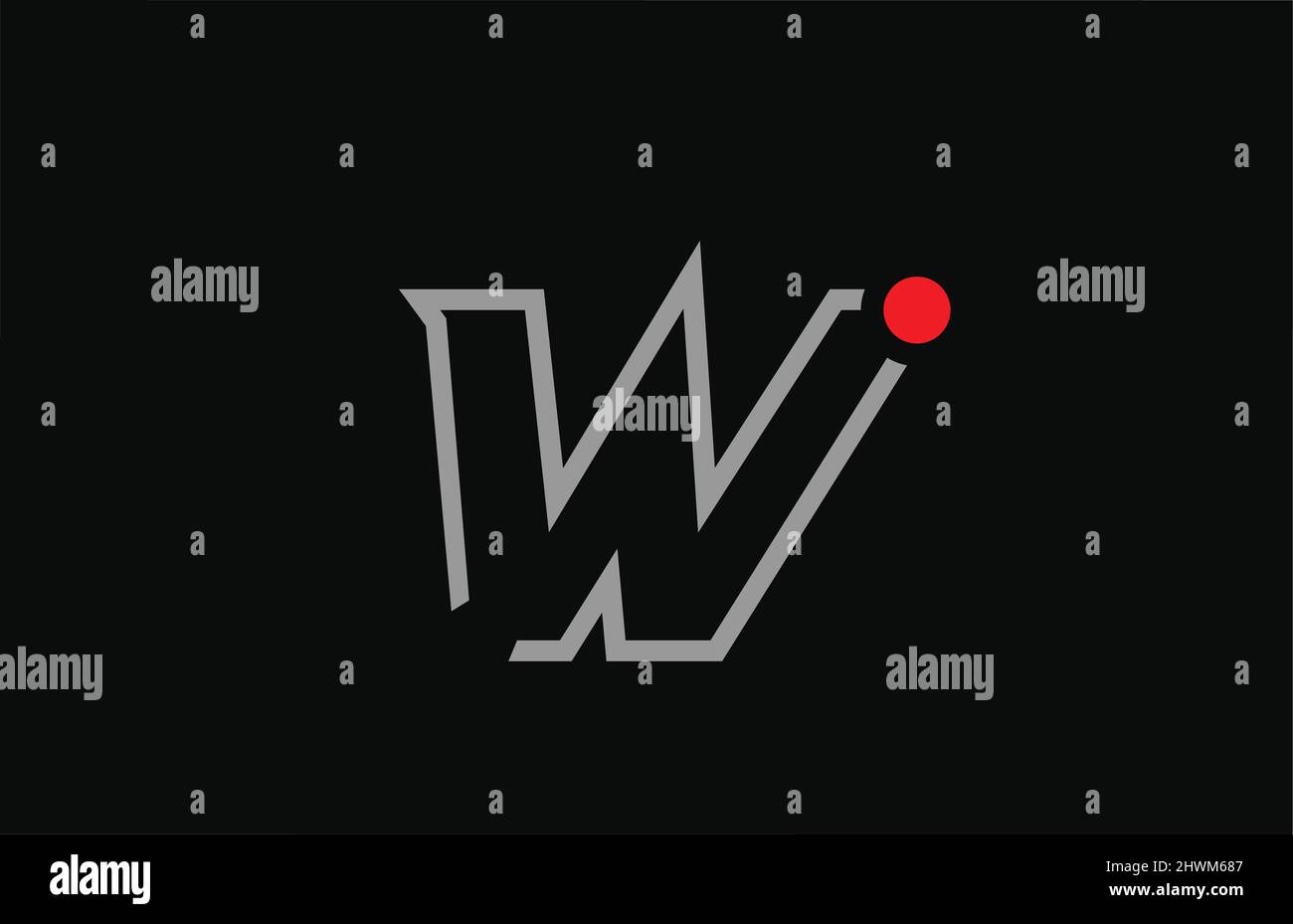 W black and white alphabet letter logo icon design with red dot ...