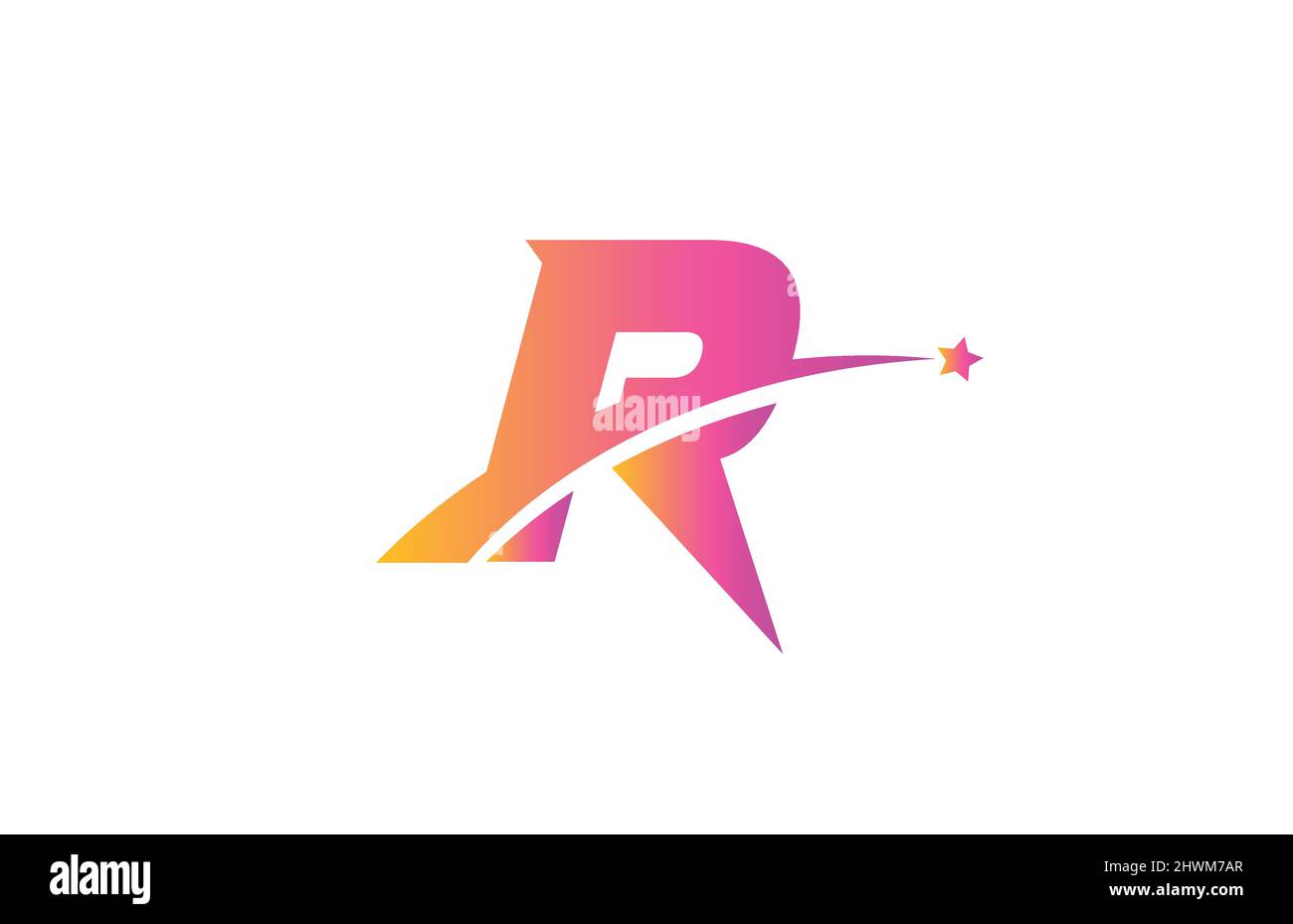 pink star R alphabet letter logo icon design with swoosh. Creative ...