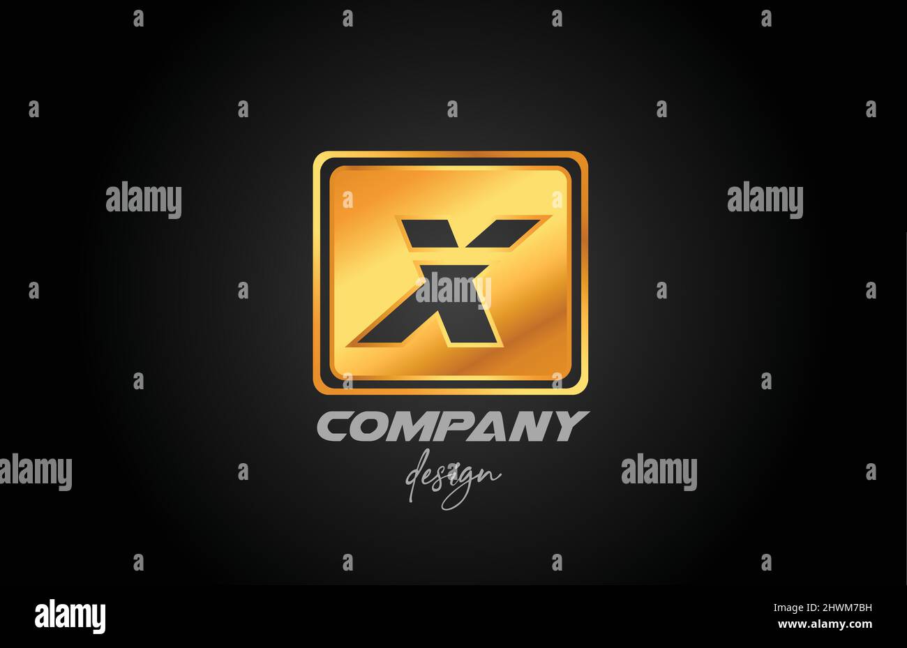 X gold golden metal alphabet letter logo icon with square design ...