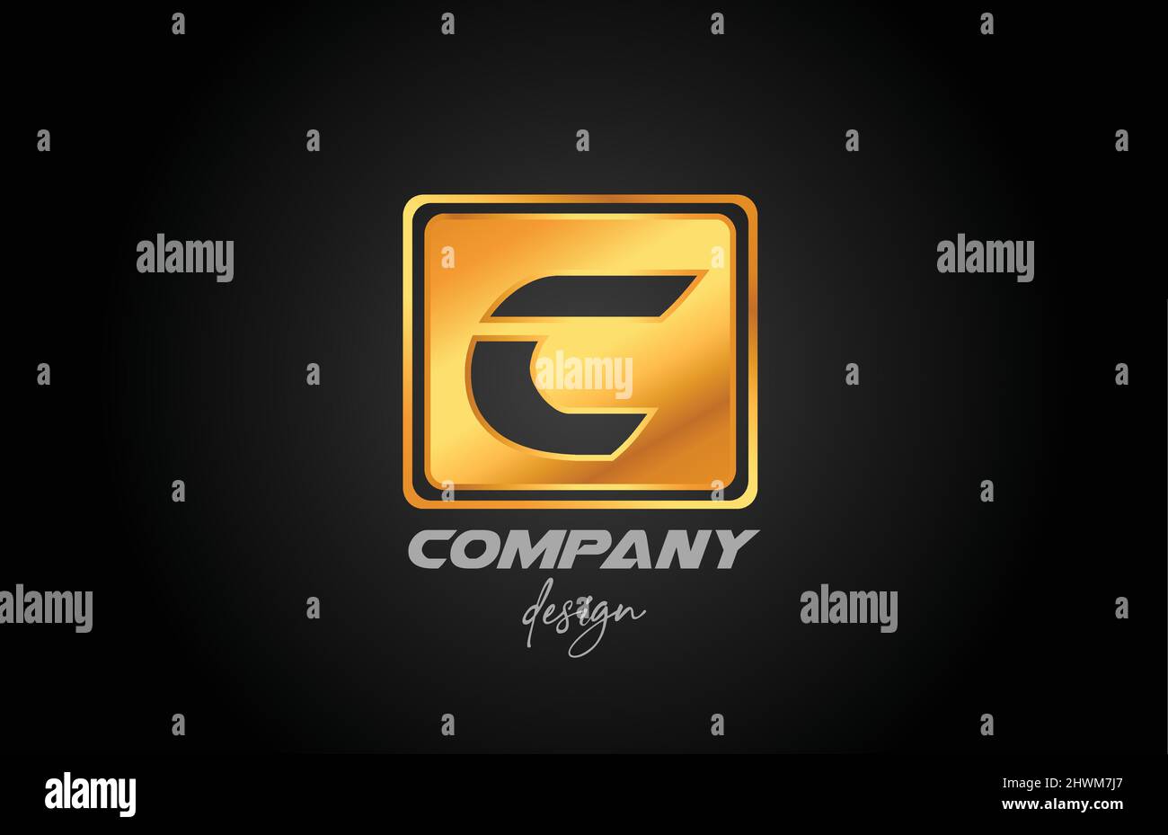 C gold golden metal alphabet letter logo icon with square design ...