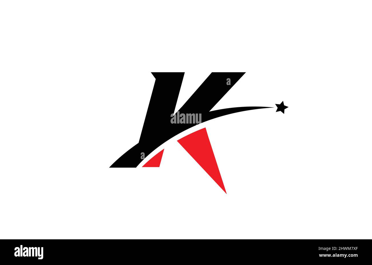 K red black alphabet letter logo icon design with swoosh and star ...