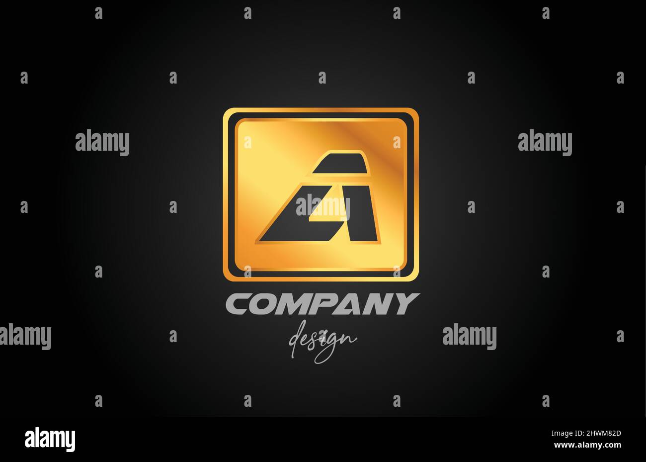 A gold golden metal alphabet letter logo icon with square design ...