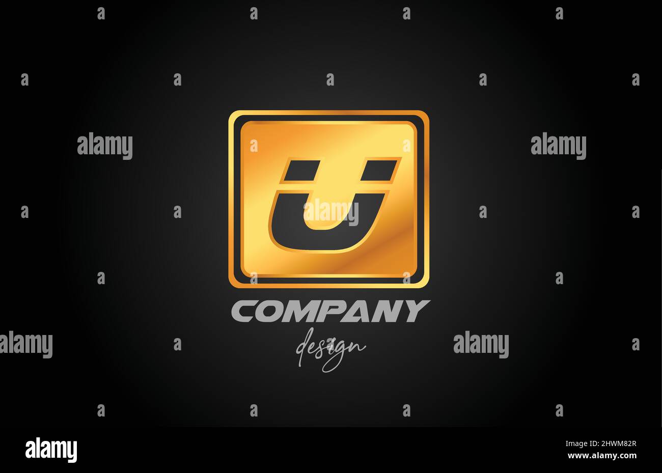 U gold golden metal alphabet letter logo icon with square design ...