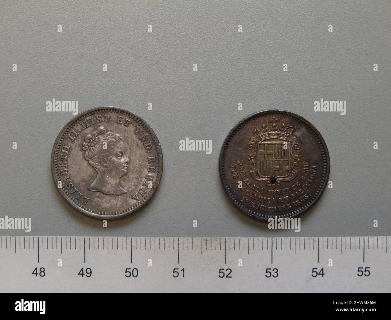 Medal of Isabella II, Queen of Spain from Barcelona. Ruler Isabella II