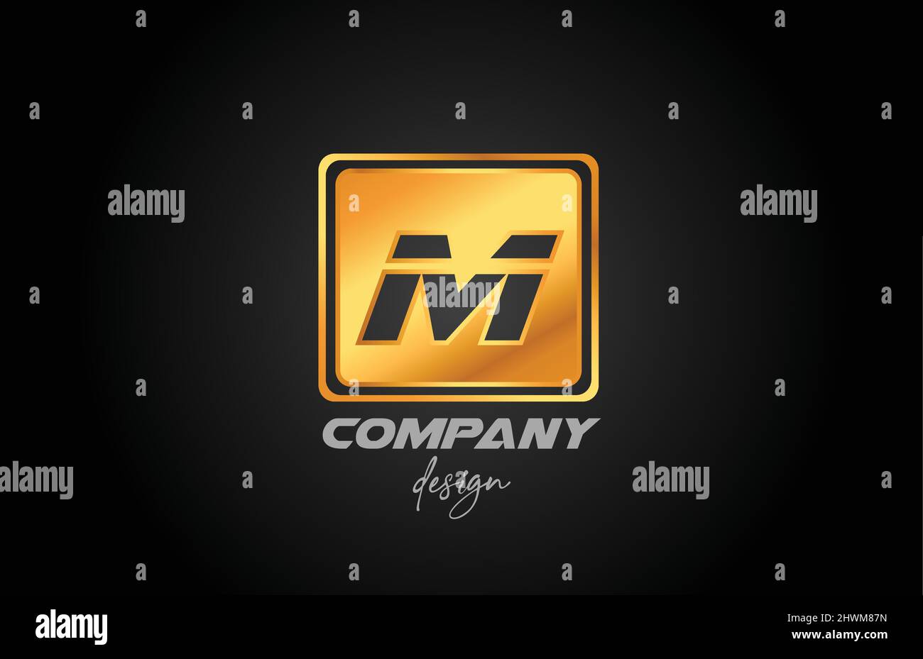 M gold golden metal alphabet letter logo icon with square design ...
