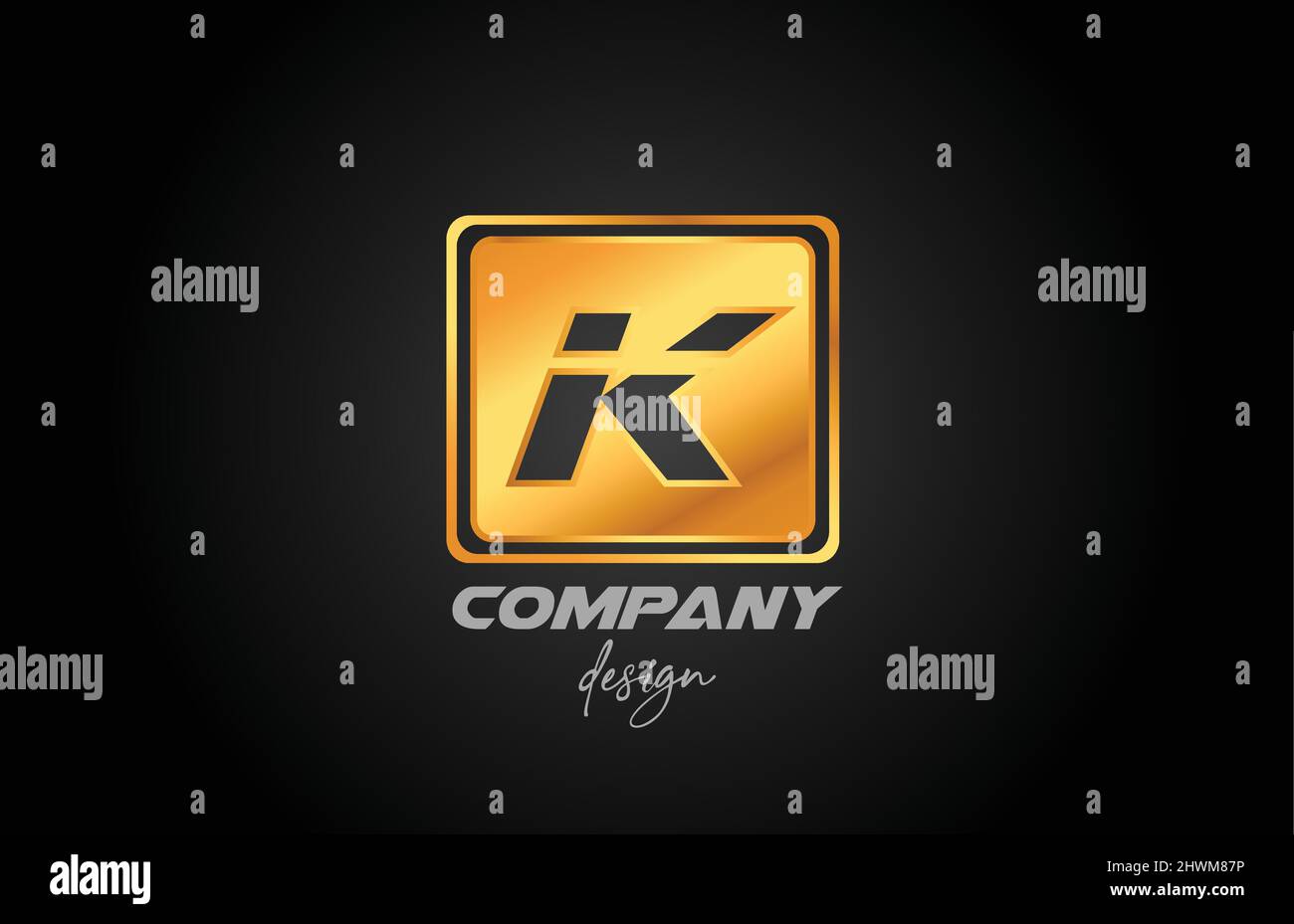 K gold golden metal alphabet letter logo icon with square design ...