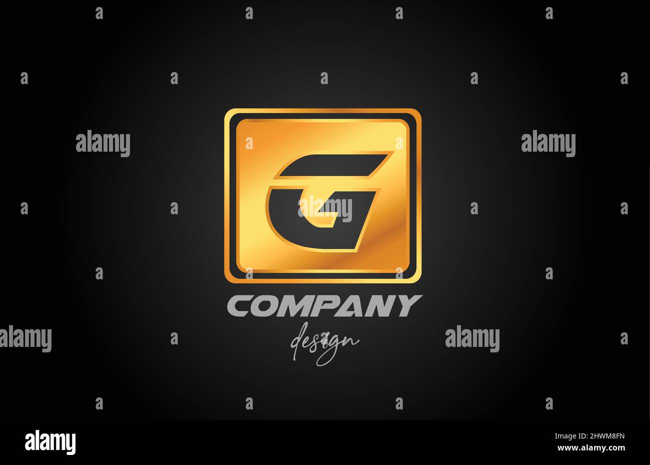 G gold golden metal alphabet letter logo icon with square design ...