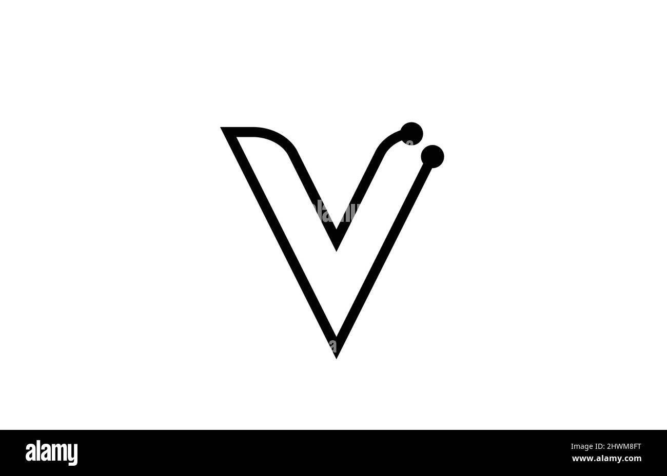 V line black and white alphabet letter logo icon design with dot ...