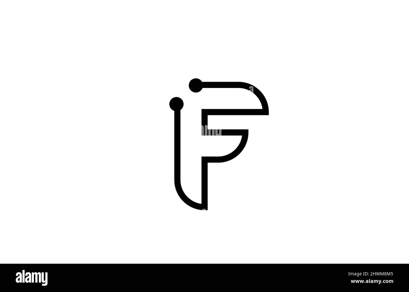 F line black and white alphabet letter logo icon design with dot ...