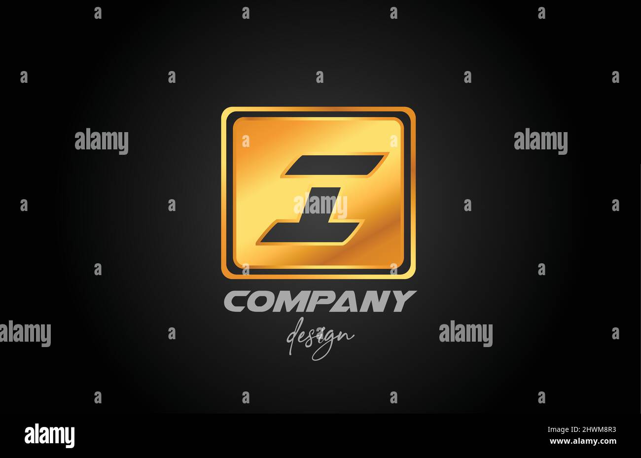 I gold golden metal alphabet letter logo icon with square design ...