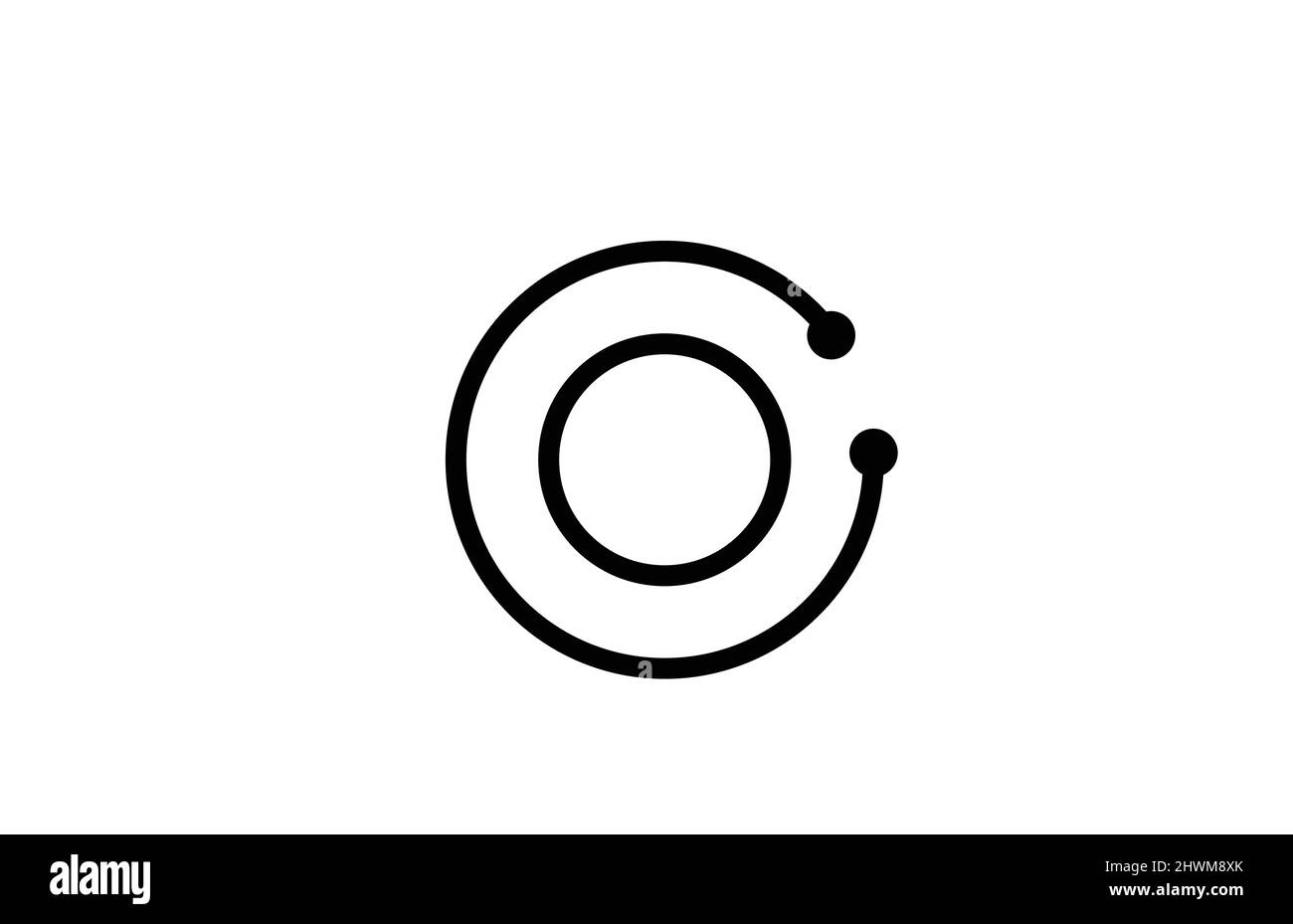 O line black and white alphabet letter logo icon design with dot ...