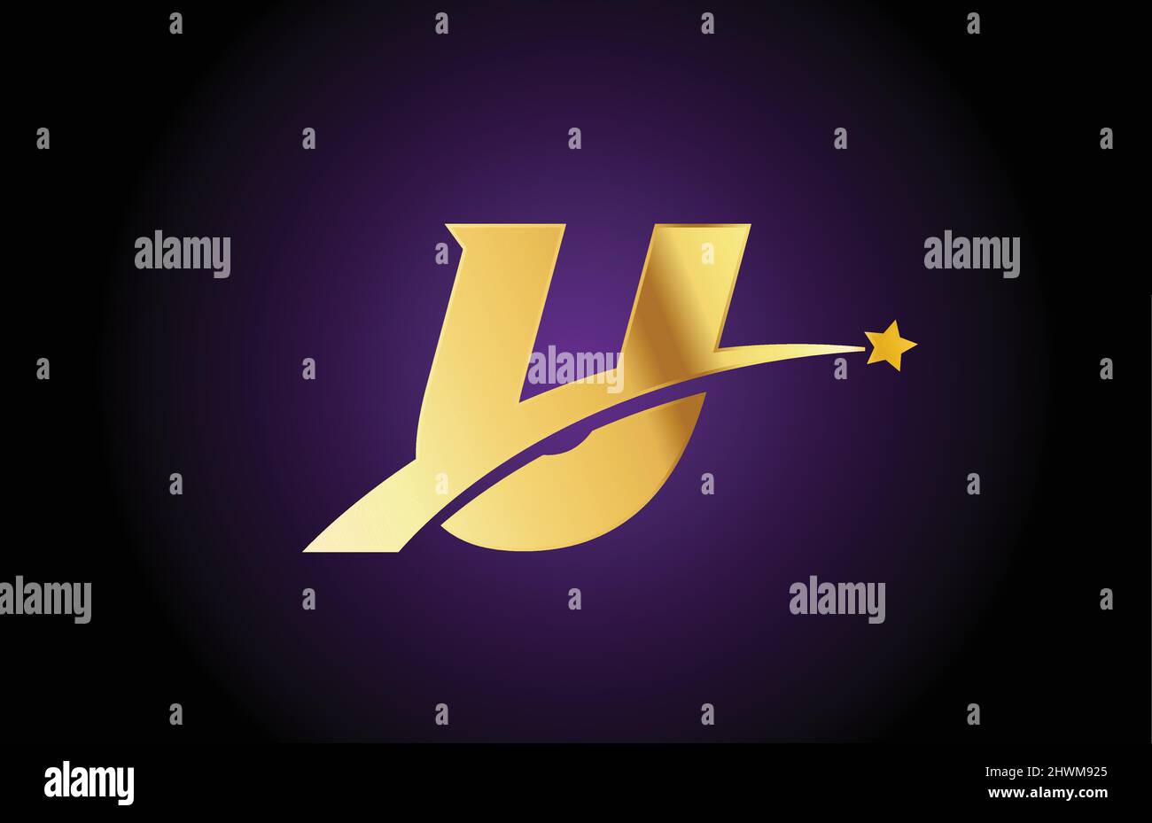 gold golden U alphabet letter logo icon with star. Creative design for ...