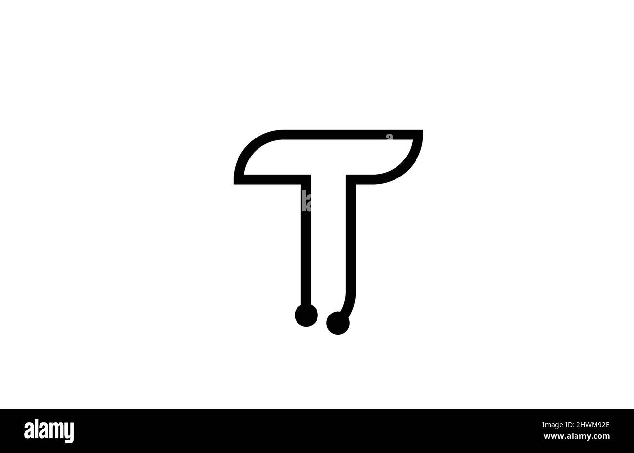 T line black and white alphabet letter logo icon design with dot ...