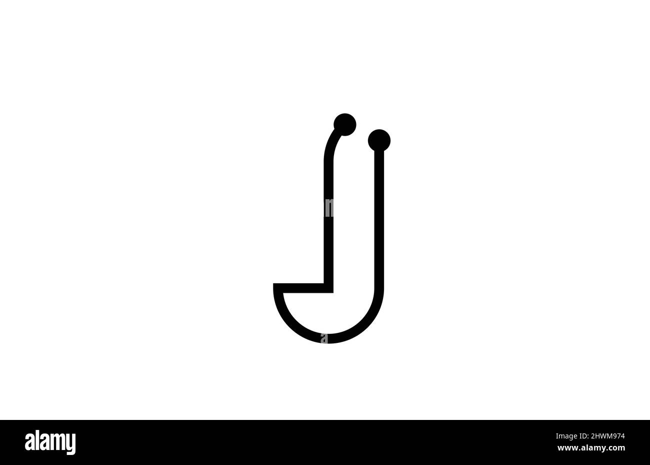 J line black and white alphabet letter logo icon design with dot ...