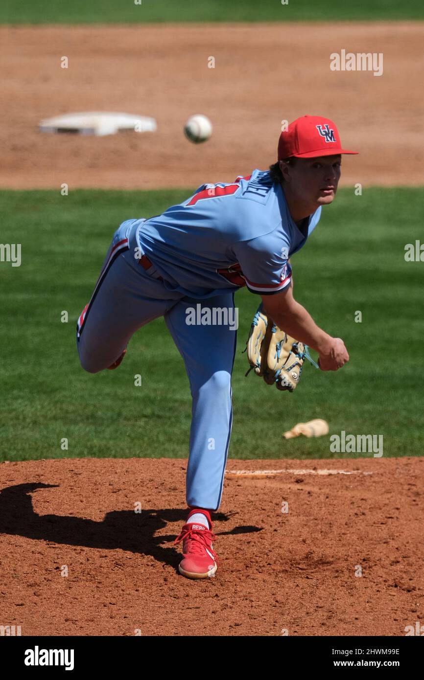 MARCH 06, 2022 Ole Miss Pitcher Drew McDaniel (21) delivers a pitch