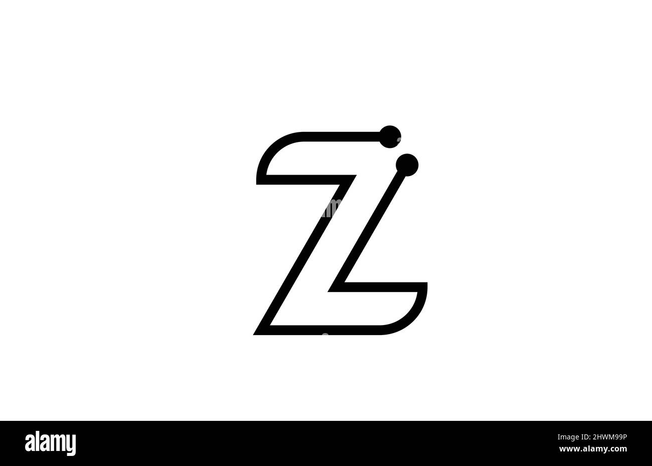 Z line black and white alphabet letter logo icon design with dot ...