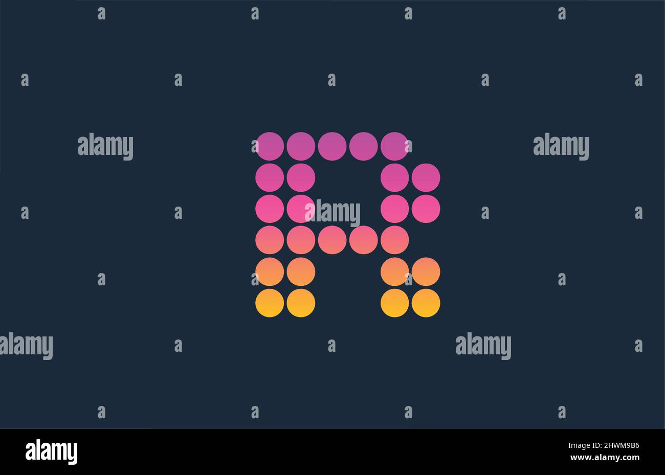 R pink yellow dotted alphabet letter logo icon design. Creative ...