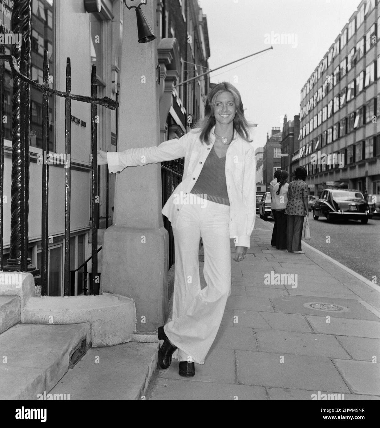 Olivia Newton-John, English-Australian singer, songwriter and actress, pictured in Savile Row, Mayfair London, Tuesday 22nd August 1972. Stock Photo