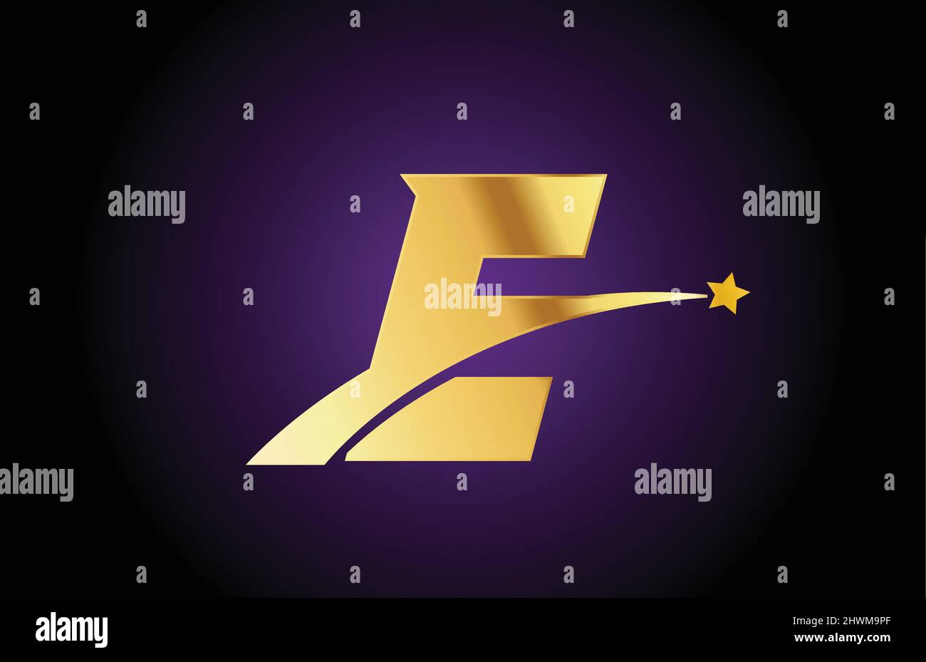 gold golden E alphabet letter logo icon with star. Creative design for ...