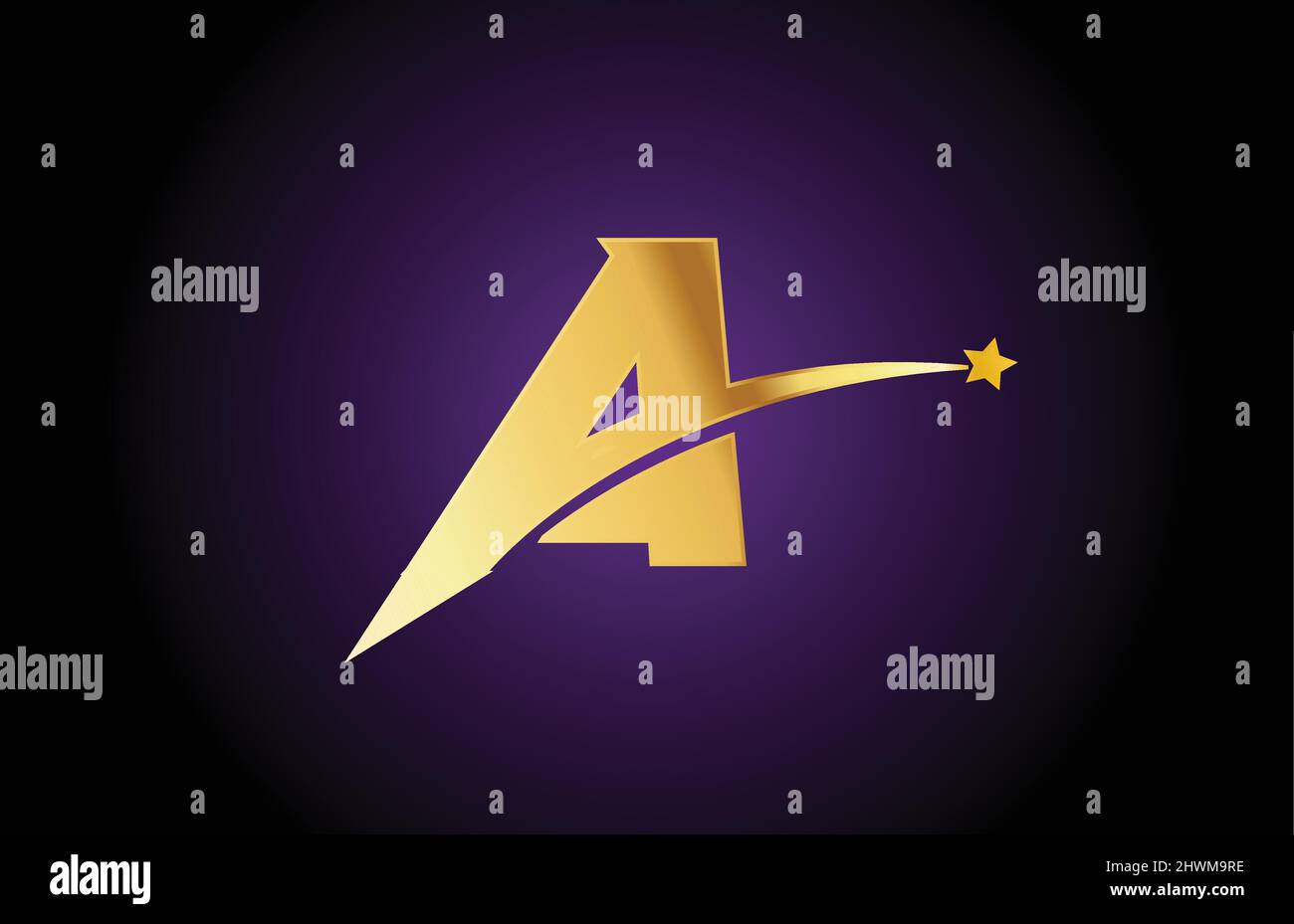 gold golden A alphabet letter logo icon with star. Creative design for ...