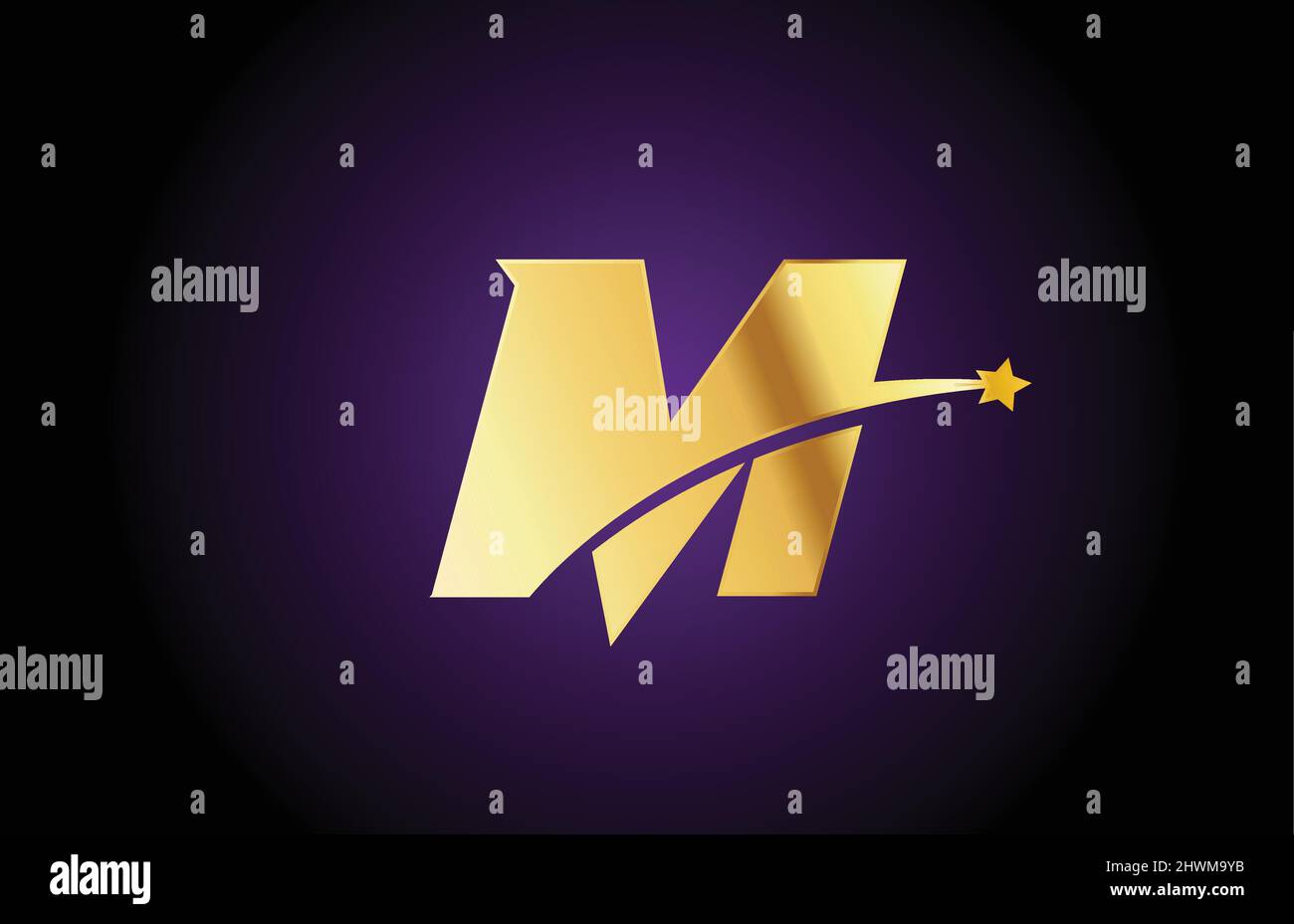 gold golden M alphabet letter logo icon with star. Creative design for ...