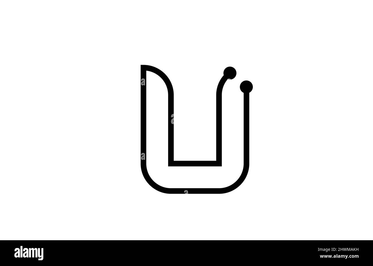 U line black and white alphabet letter logo icon design with dot ...