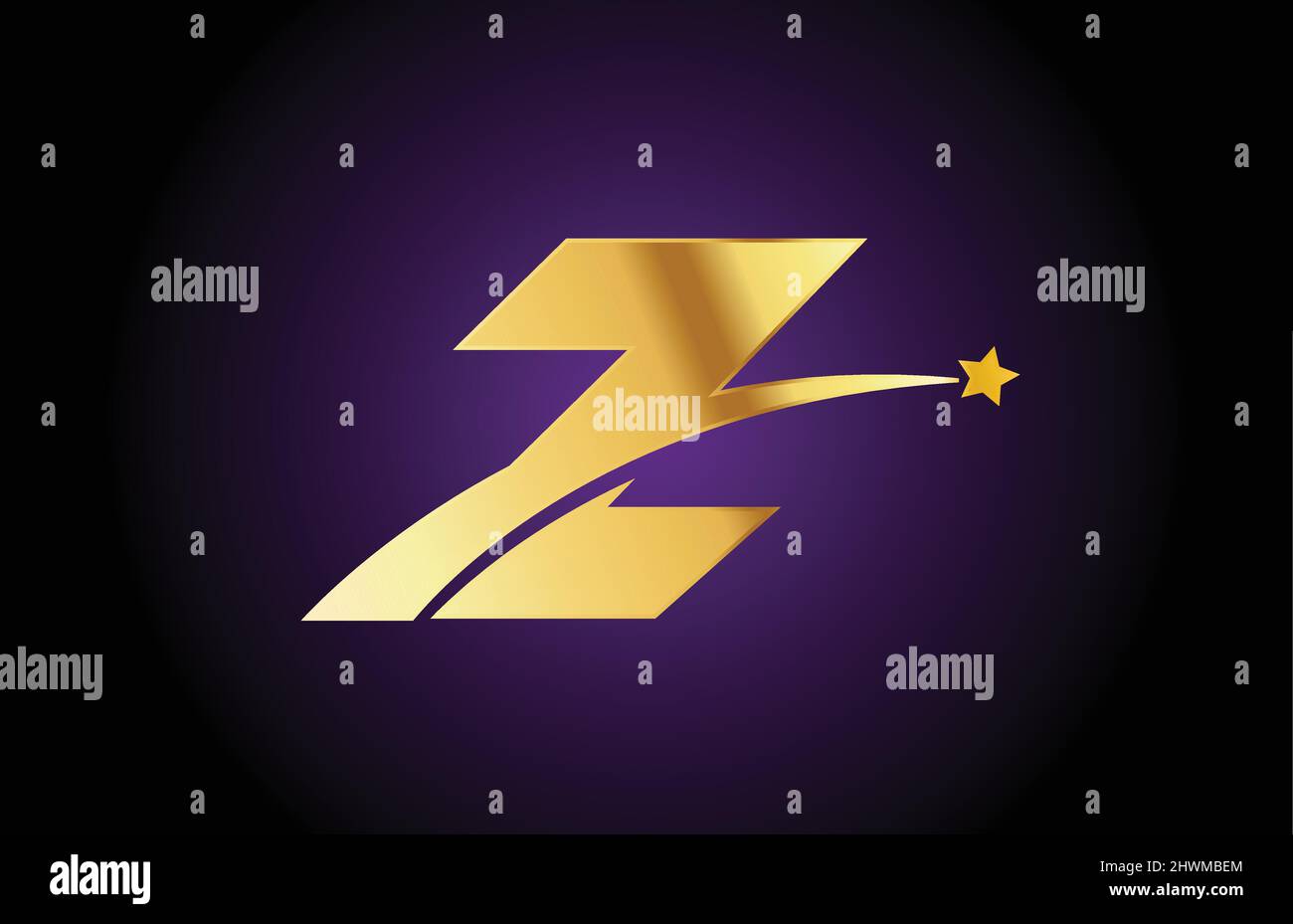 gold golden Z alphabet letter logo icon with star. Creative design for ...