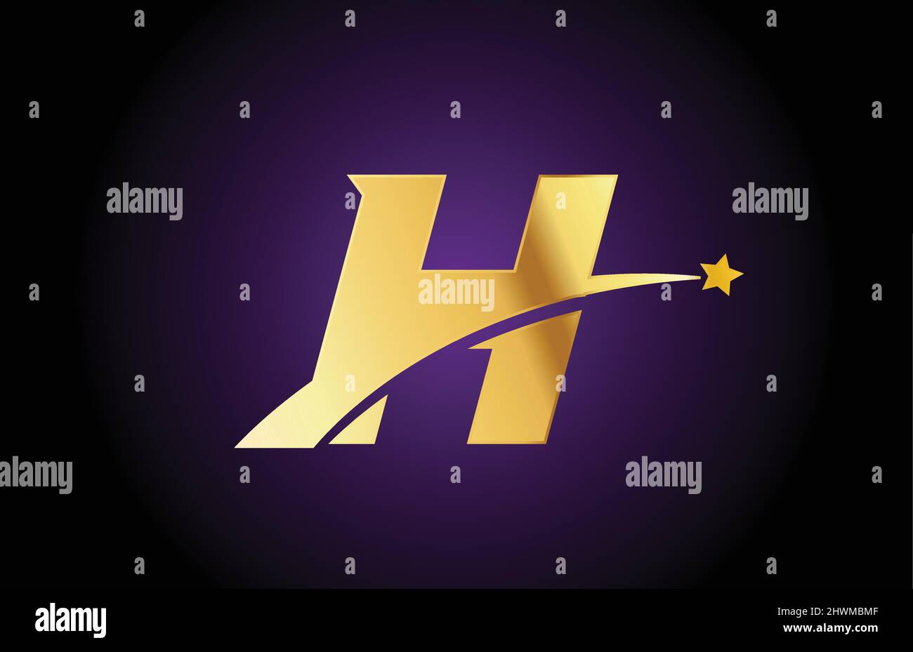 gold golden H alphabet letter logo icon with star. Creative design for ...
