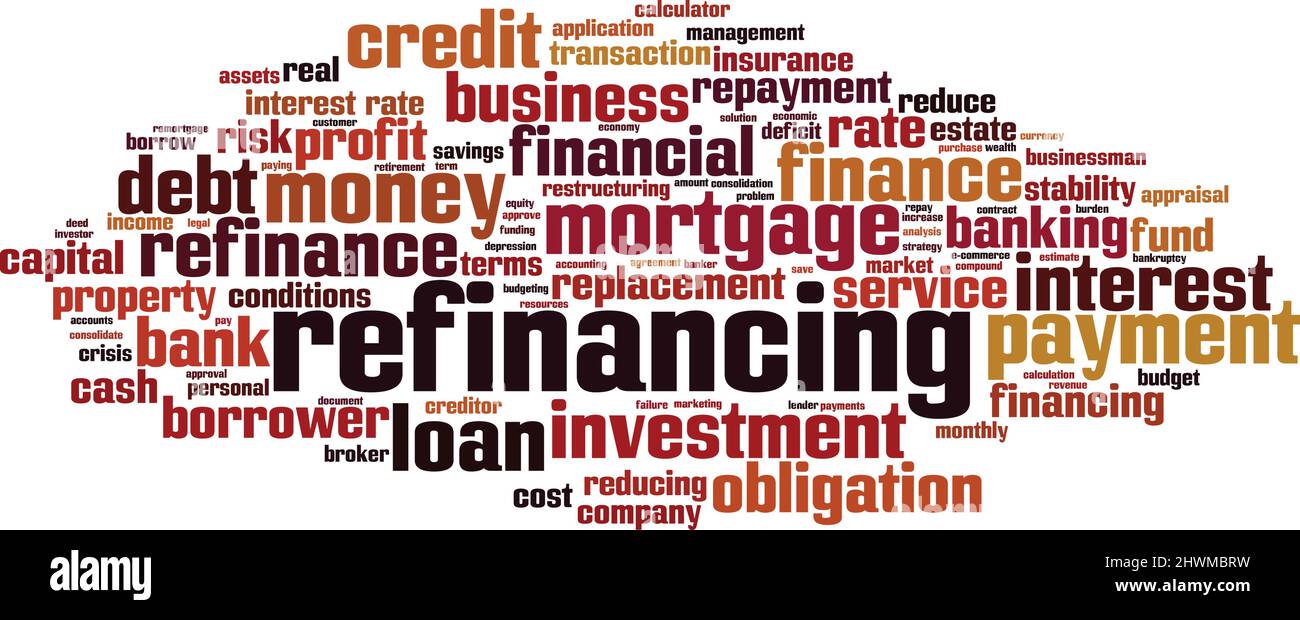 Refinancing word cloud concept. Collage made of words about refinancing. Vector illustration Stock Vector