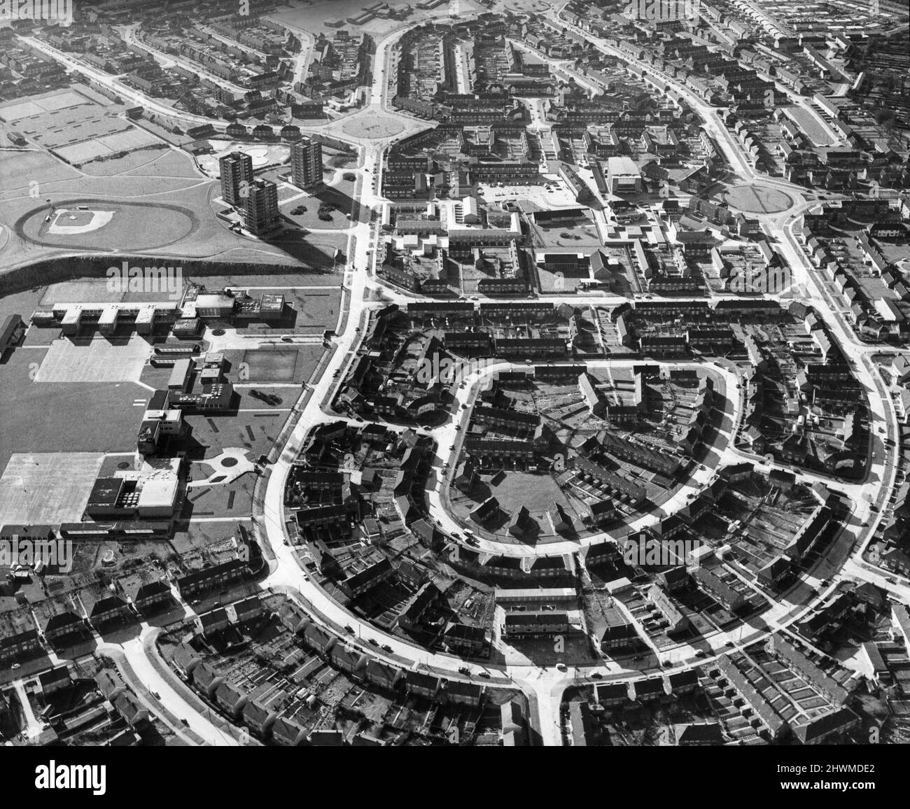 Aerial View of the Bilton Grange estate in Hull. 1st March 1973 Stock