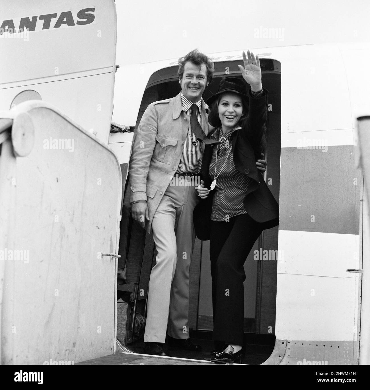 Roger Moore and his wife Luisa departing LAP for Tahiti where they will spend a holiday before going on to Australia for a business visit. 5th February 1972. Stock Photo