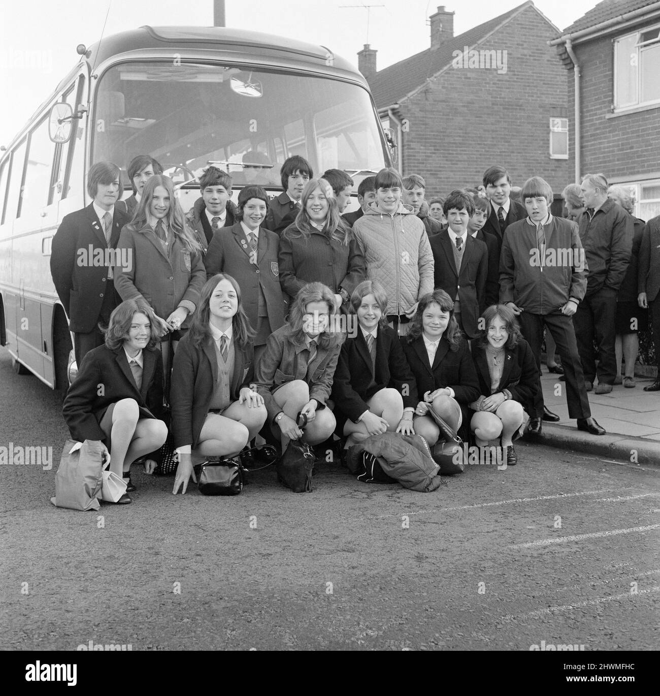 Billingham school children leave for Spain. 1971 Stock Photo Alamy