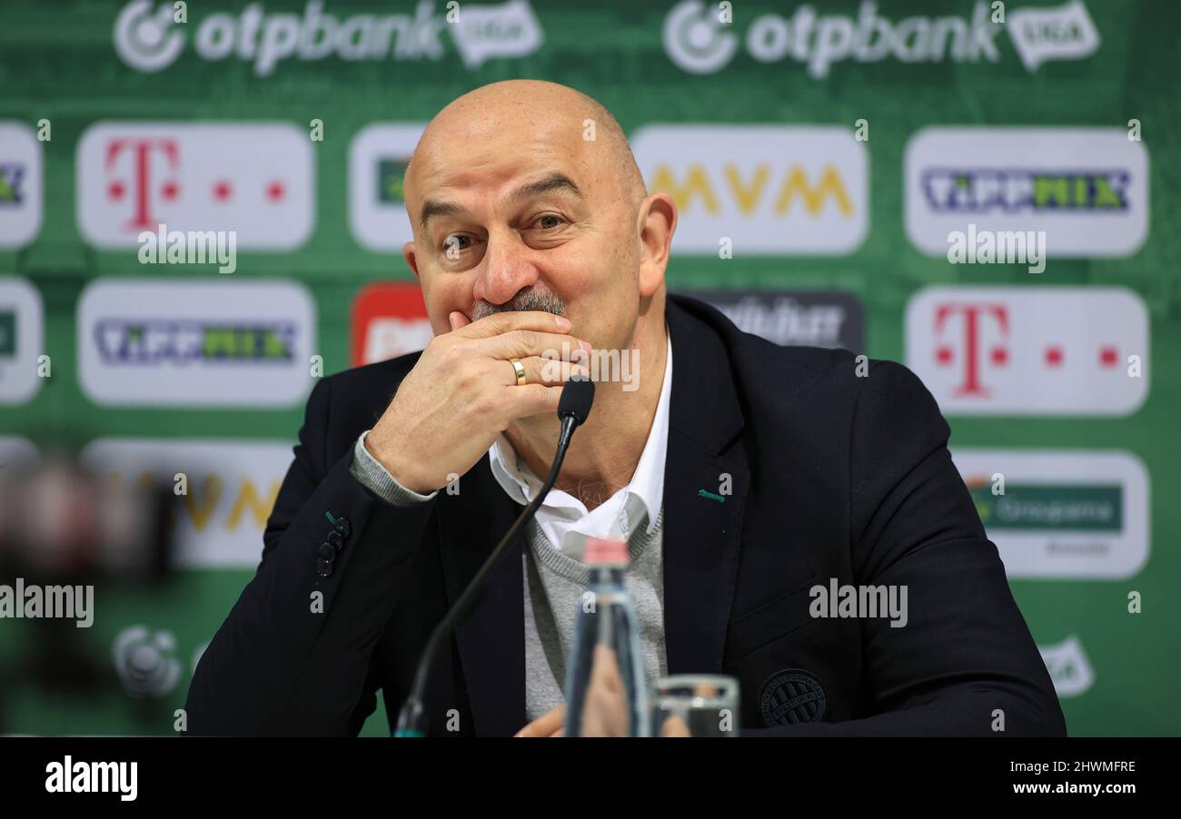 BUDAPEST, HUNGARY - MARCH 6: Lazar Cirkovic of Kisvarda Master Good  challenges Jose Marcos Marquinhos of Ferencvarosi TC during the Hungarian  OTP Bank Liga match between Ferencvarosi TC and Kisvarda Master Good at  Groupama Arena on