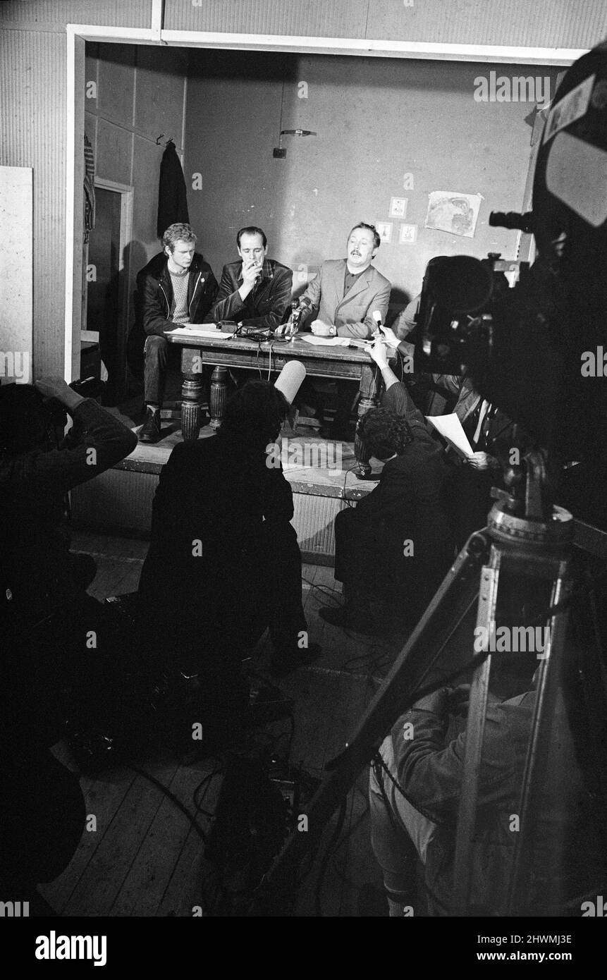 IRA Provisionals press conference. Left to right, Martin McGuinness, the officer in charge of the Provisional IRA in Londonderry, David O'Connell, tactician officer of the IRA Provisionals, Sean MacStiofain and the IRA Provisionals Chief of staff. 1st June 1972. Stock Photo