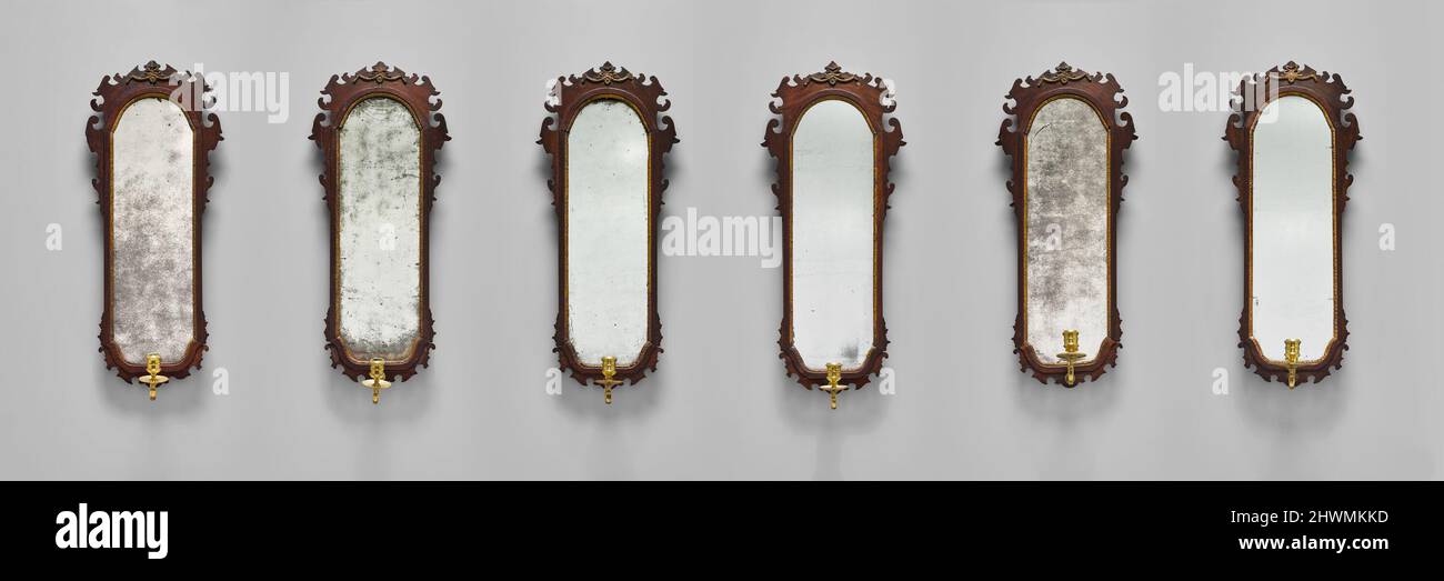 Set of Six Mirrored Sconces Stock Photo