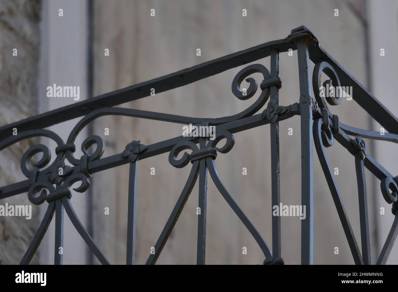 Traditional rural house handcrafted wrought iron balcony railing in ...