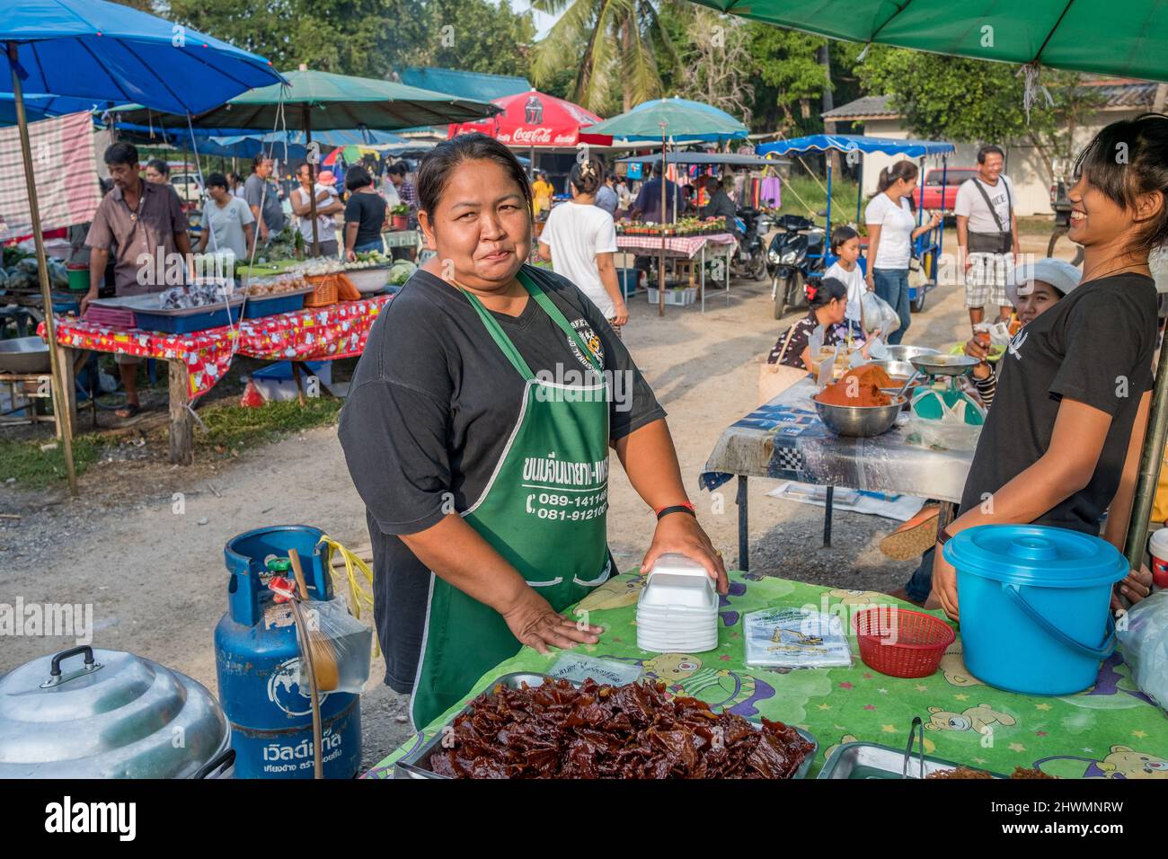Local Sunday market in Khao Tao village just south of Hua Hin in Thailand Stock Photo