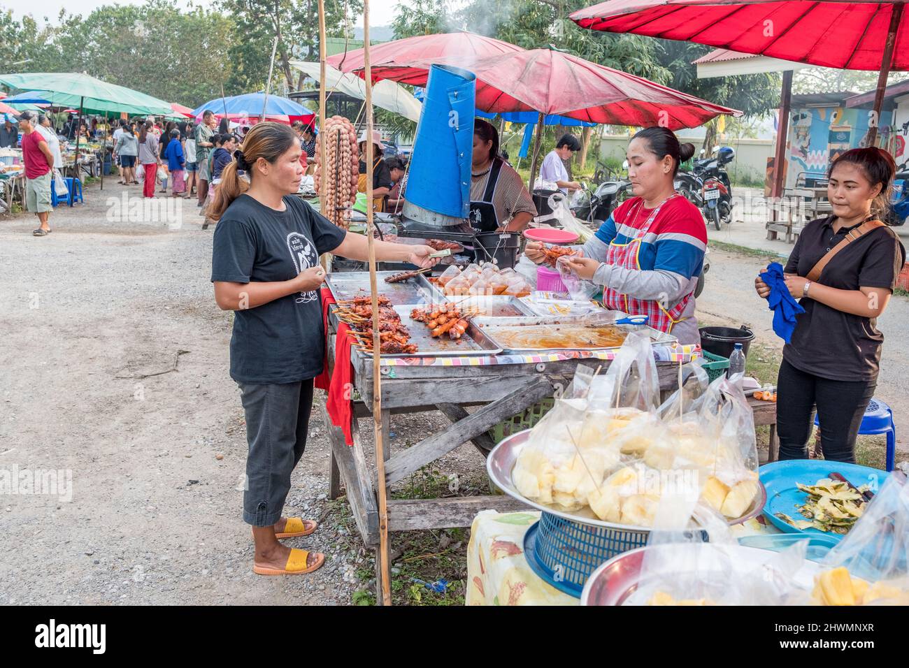 Local Sunday market in Khao Tao village just south of Hua Hin in Thailand Stock Photo