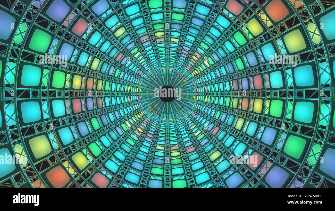 Stage Light Tunnel. Green screen background. 3d Rendering. Stock Photo