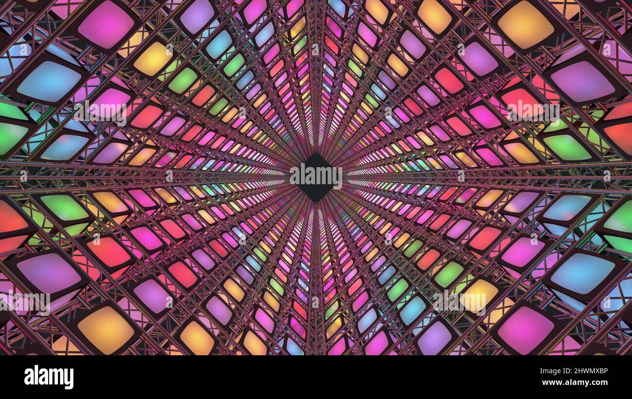 Stage Light Tunnel. Green screen background. 3d Rendering. Stock Photo
