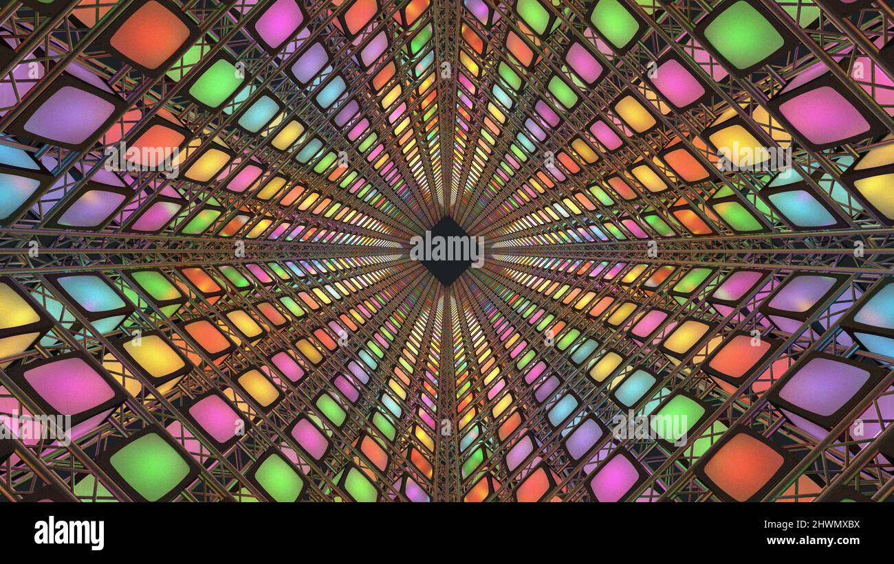 Stage Light Tunnel. Green screen background. 3d Rendering. Stock Photo