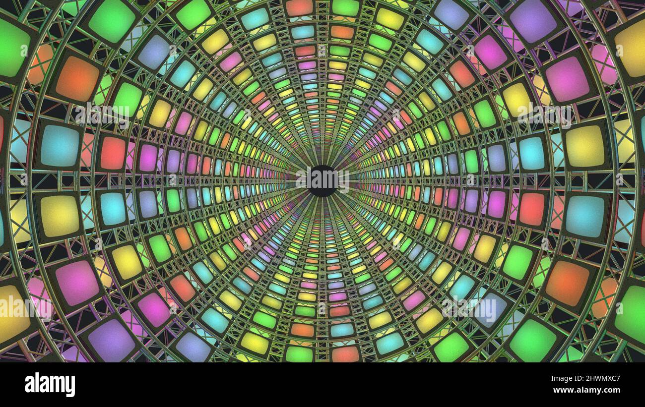 Stage Light Tunnel. Green screen background. 3d Rendering. Stock Photo