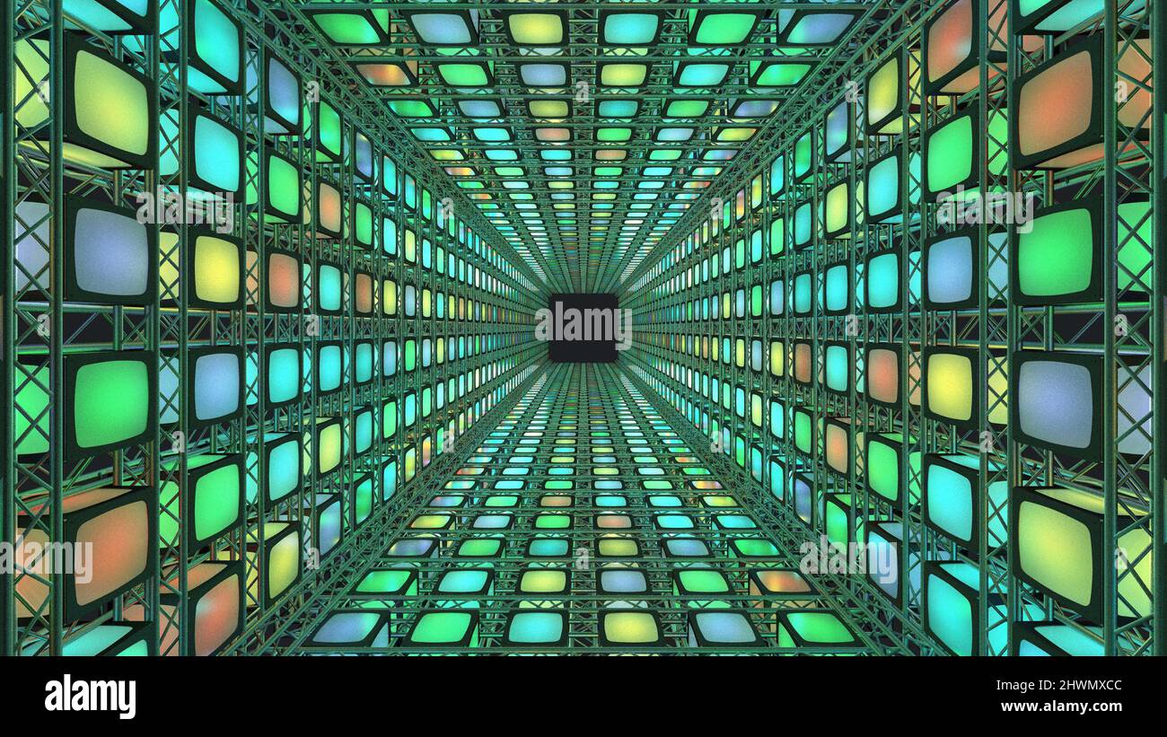 Stage Light Tunnel. Green screen background. 3d Rendering. Stock Photo