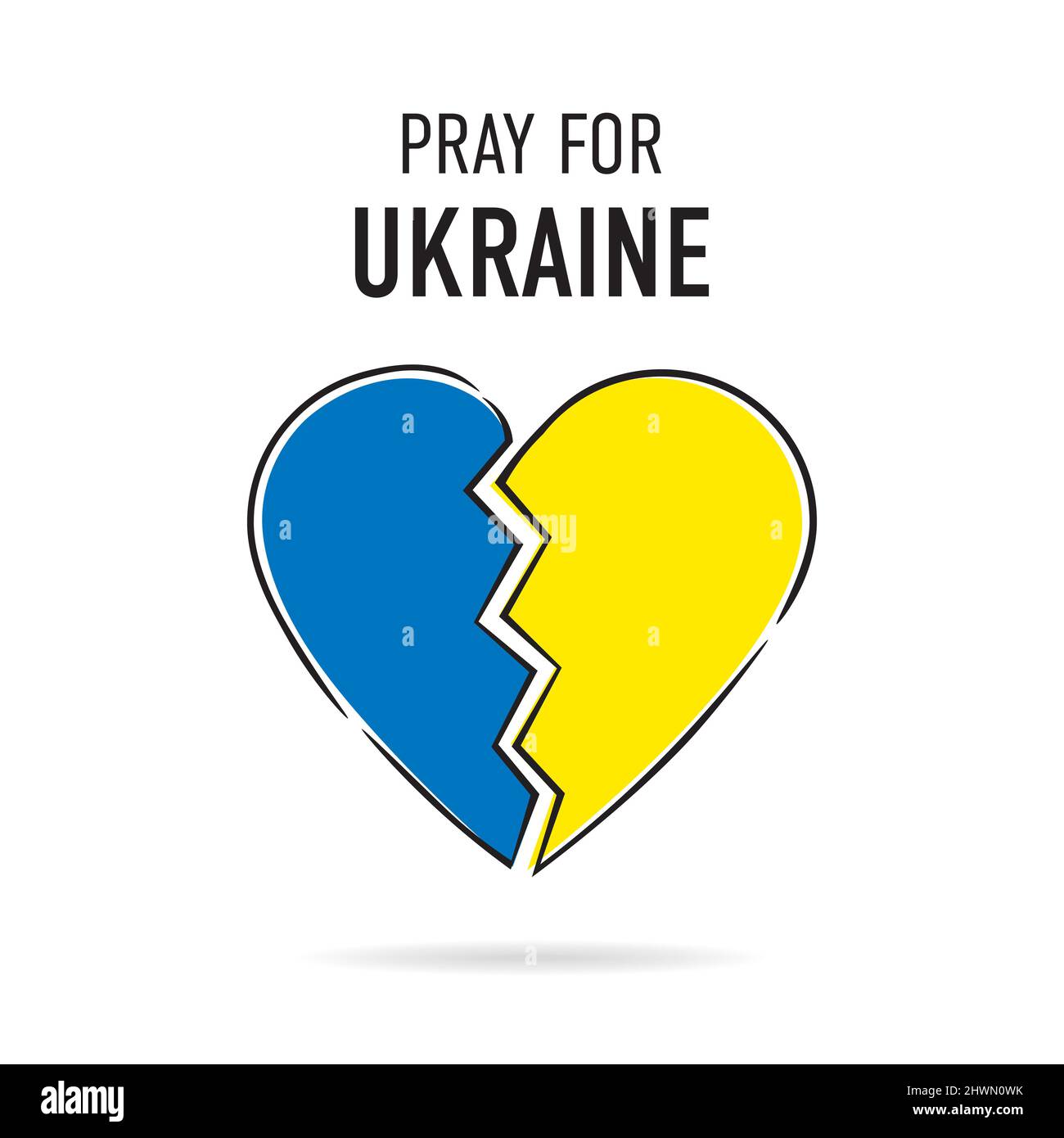 Pray for Ukraine - Heart with colors of the Ukrainian flag Stock Vector