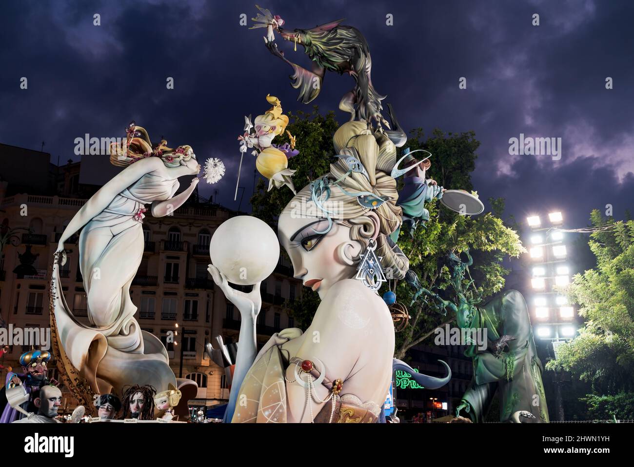 Valencia, Spain - 4 September 2021: 'Ninot' female figurine designed by the artist Carlos Carsi Garcia for the Fallas festival showing the two sides o Stock Photo