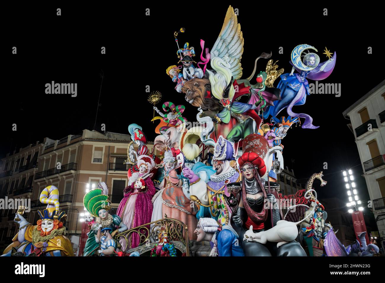 Valencia, Spain - 4 September 2021: Large Fallas display, years winning work with the topic 'Venice fantasy' by the artist Pere Baenas at Convent Jeru Stock Photo