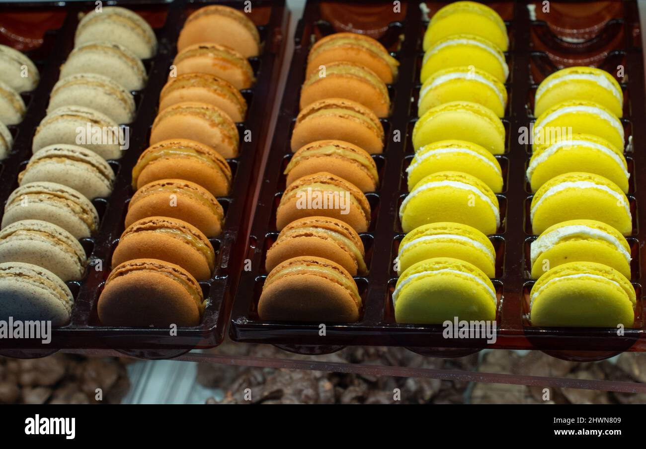 French macaroni macaroni cookies. Still life of confectionery Stock
