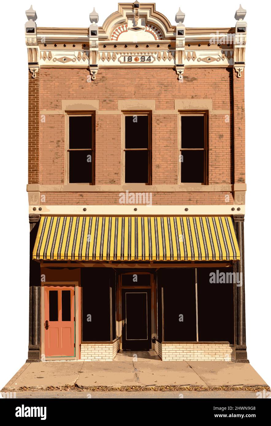 Vector graphic depicting an architectural elevation of a turn of the century building facade. Stock Vector