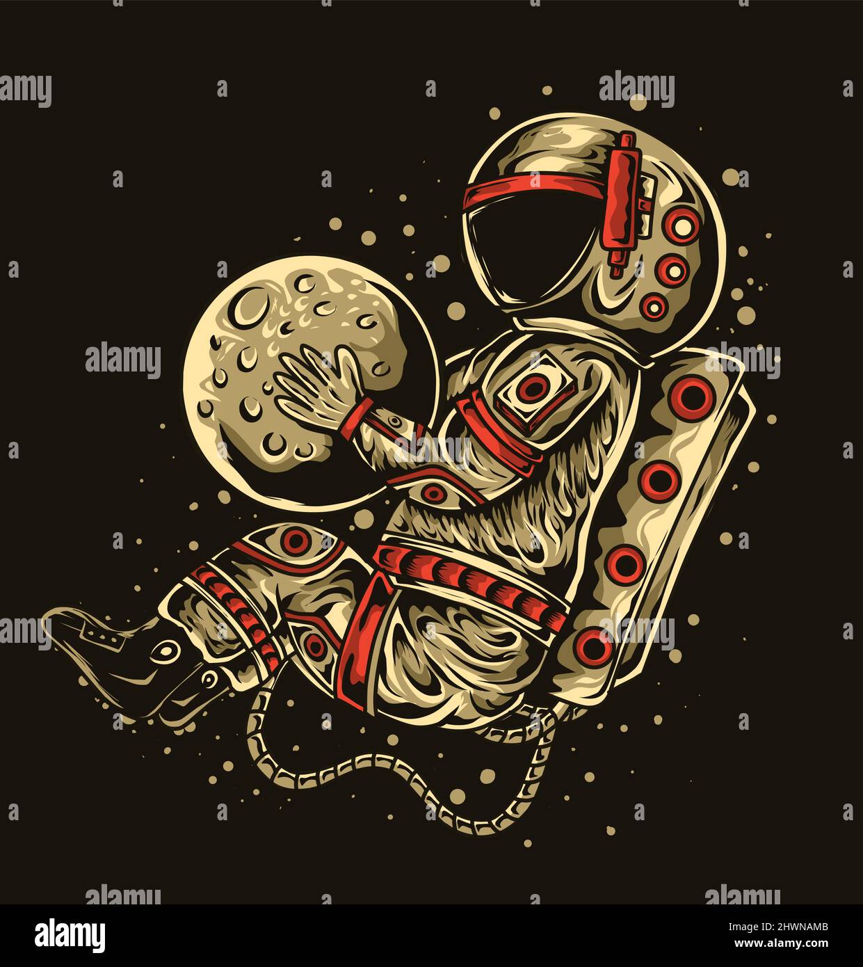 illustration vector astronaut holding the moon Stock Vector