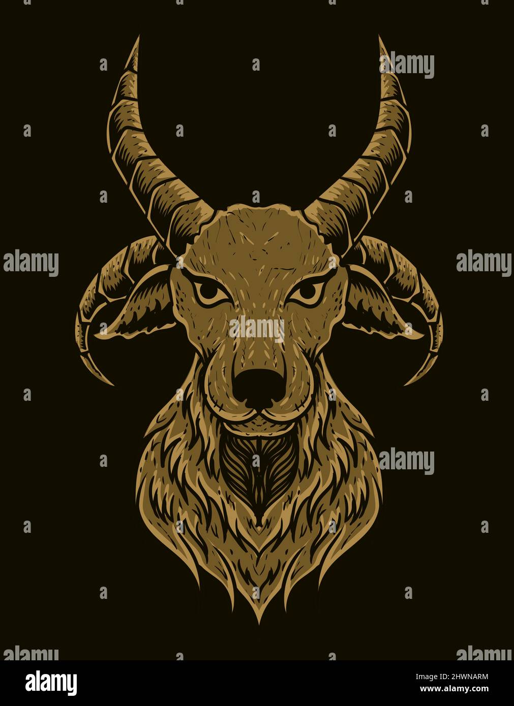 illustration vector goat head on black background Stock Vector